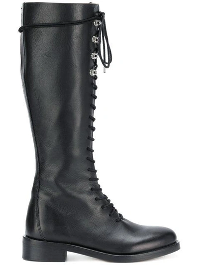 Diesel Lace-up Knee Length Boots In Black