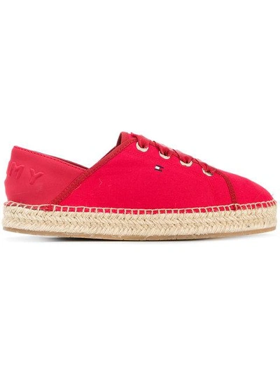 Tommy Hilfiger Logo Lace-up Espadrilles In Red