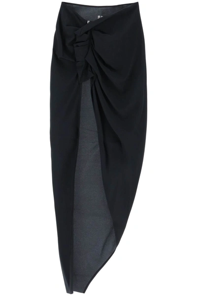 Rick Owens Draped Skirt With Slit And Train In Black
