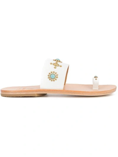 Calleen Cordero Nickle And Turquoise Embellished Sandals In White