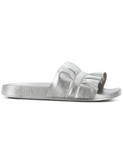 Michael Michael Kors Bella Sport Slider Sandals In Metallic