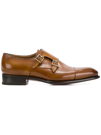 Santoni Classic Monk Shoes In Mid Brown