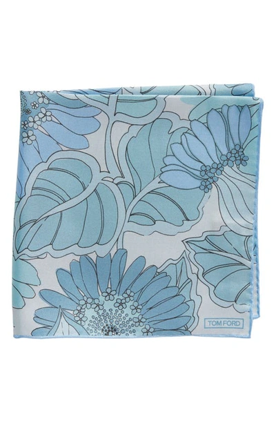 Tom Ford Floral-print Silk-twill Pocket Square In Blue