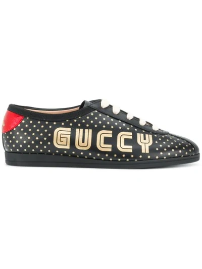 Gucci Star Print Logo Trainers In Black