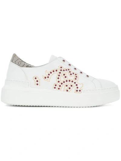 Roberto Cavalli Crystal Embellished Slip-on Sneakers In White