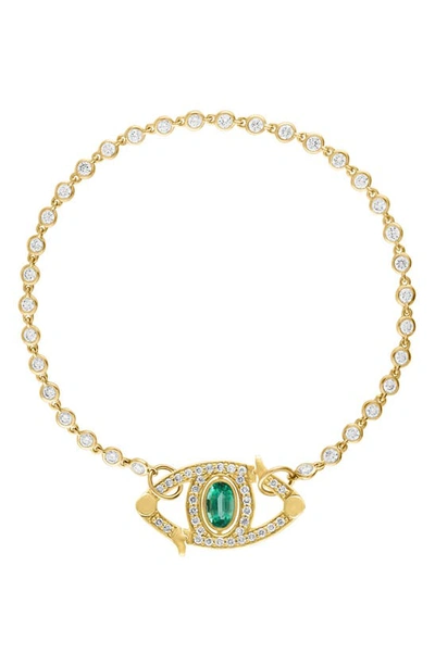 Eden Presley Diamond Bezel & Emerald Eye Bracelet In Emerald/ White