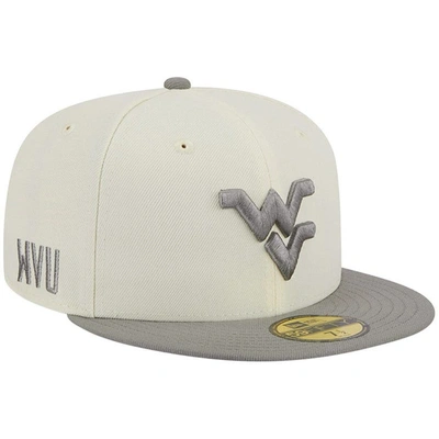 New Era Men's  Stone, Gray West Virginia Mountaineers Chrome And Concrete 59fifty Fitted Hat In Stone,gray