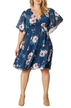 Kiyonna Florence Flutter Sleeve Dress In Twilight Garden