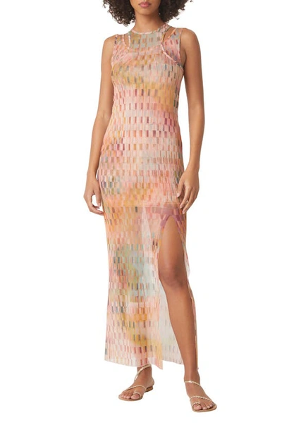 Misa Fernanda Semi-sheer Sleeveless Mesh Maxi Dress In Disco Matrix Mesh