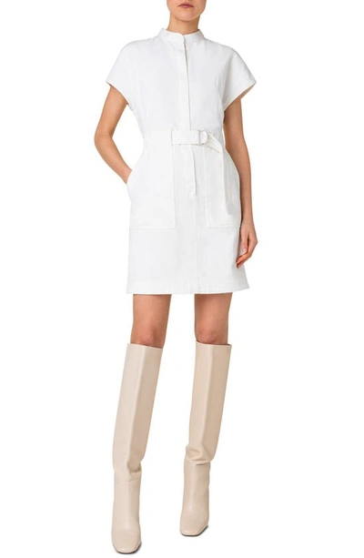 Akris Punto Cap-sleeve Belted Denim Mini Shirtdress In Cream