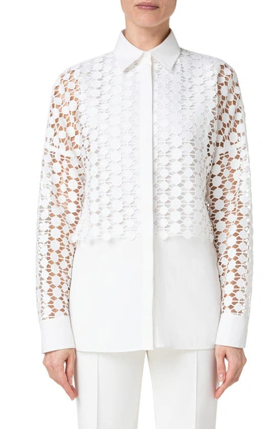 Akris Punto Kaleidoscope Dot Guipure Overlay Collared Blouse In Cream