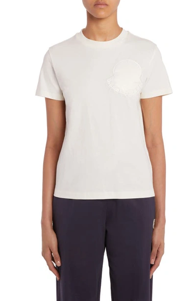 Moncler Short Sleeve Cotton T-shirt With Logo Embroidery In White