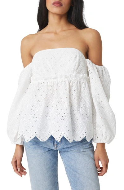 Misa Sera Off-the-shoulder Scalloped Eyelet Top In White