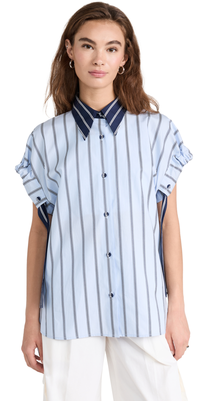 Aknvas Praxis Stripe Cotton Top In Light Blue Stripe