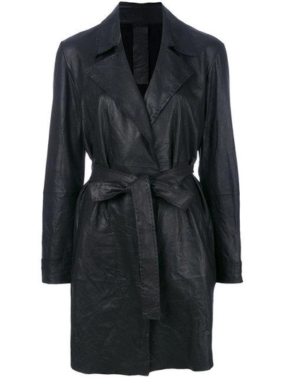 Vanderwilt Belted Midi Leather Coat In Black