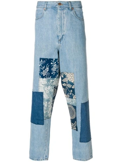 Natural Selection Reworked Boxer Patchwork Jeans In Blue
