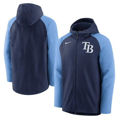 Nike Men's  Navy, Light Blue Tampa Bay Rays Authentic Collection Performance Raglan Full-zip Hoodie In Navy,light Blue