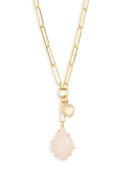 Nordstrom Semiprecious Stone Pendant Y-necklace In Rose Quartz - Gold