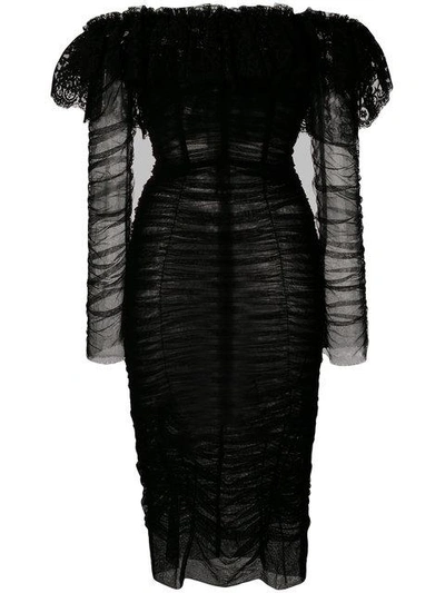 Dolce & Gabbana Lace And Ruched Sheer Dress In Black