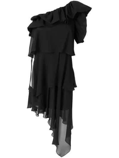 Givenchy Ruffled One-shoulder Silk-georgette Dress In Black