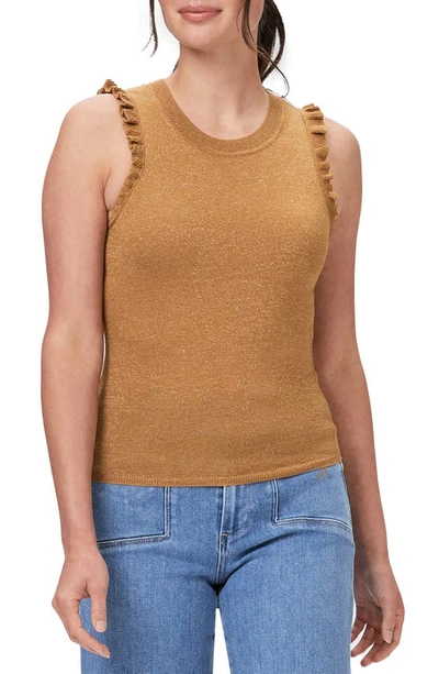 Paige Somi Metallic Ruffle Sleeveless Sweater In Camel Sparkle