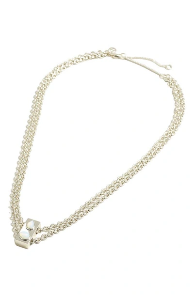Madewell Stone Collection White Opal Double Chain Necklace In Polished Silver