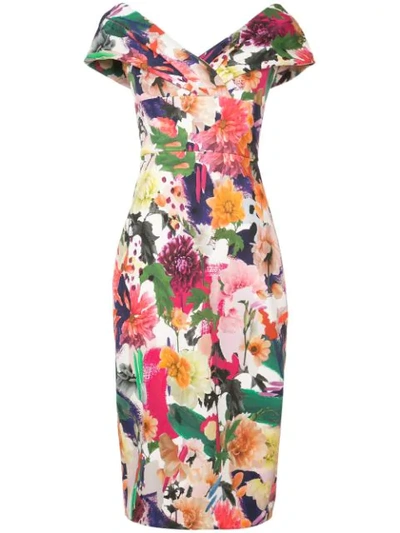 Cushnie Et Ochs Off-the-shoulder Floral-print Cady Midi Dress In Multicolour