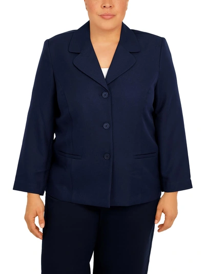 Alfred Dunner Plus Size Classic Chic Button Front Long Sleeve Jacket In Navy