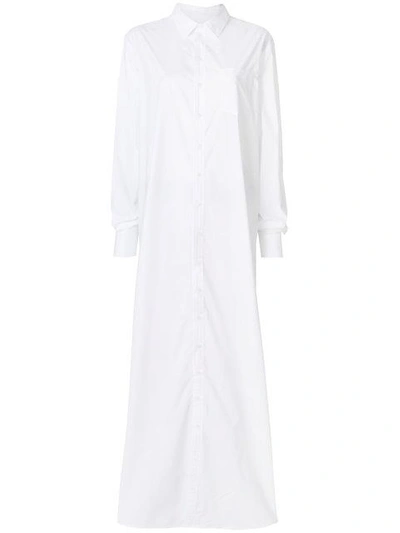 Brognano 荷叶边饰超长棉质衬衫裙 In White