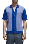 Rag & Bone Avery Camp-collar Herringbone Jacquard-knit Shirt In Blue