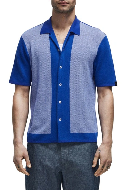 Rag & Bone Avery Camp-collar Herringbone Jacquard-knit Shirt In Blue Multi