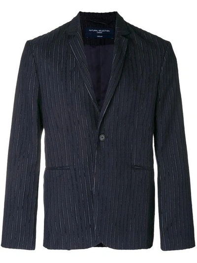 Natural Selection Laser Pinstriped Blazer In Blue
