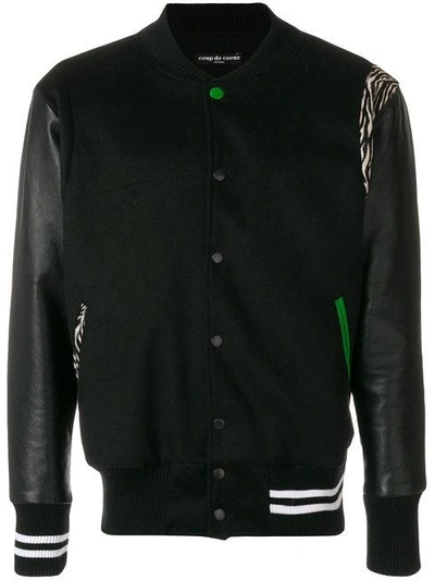 Coup De Coeur Contrast Details Varsity Jacket - Black