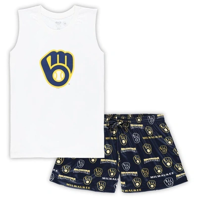 Concepts Sport White/navy Milwaukee Brewers Plus Size Tank Top & Shorts Sleep Set