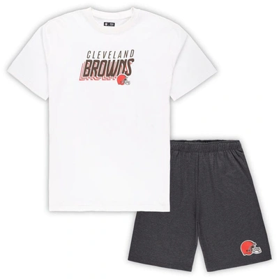 Concepts Sport Kids'  White/charcoal Cleveland Browns Big & Tall T-shirt And Shorts Set