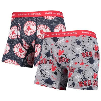 Pair Of Thieves Men's  Gray, Navy Boston Red Sox Super Fit 2-pack Boxer Briefs Set In Gray,navy