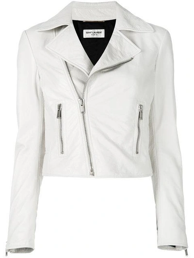 Saint Laurent Chalk Color Leather Biker Jacket In White