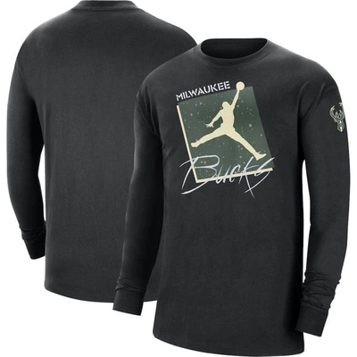 Jordan Brand Black Milwaukee Bucks Courtside Max 90 Vintage Wash Statement Edition Long Sleeve T-shi