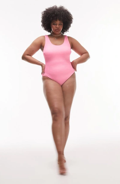 Topshop Curve Scoop Back Crinkle One-piece Swimsuit In Pink