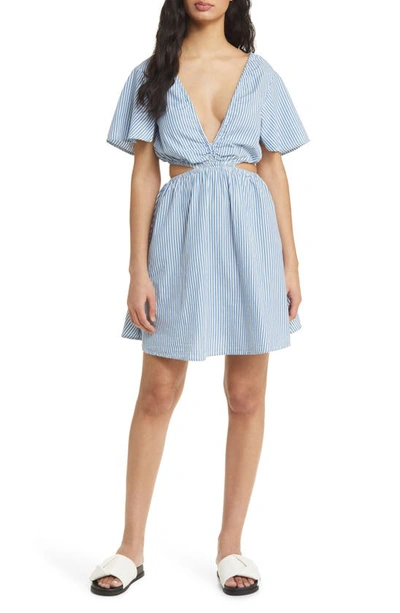 Topshop Stripe Cutout Cotton Dress In Blue