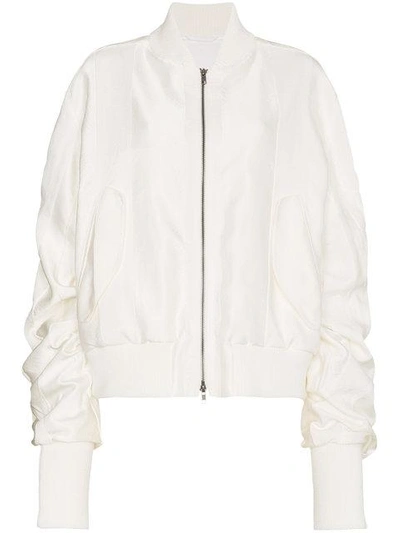 Ann Demeulemeester Ruched Cashmere Cotton-blend Bomber Jacket - White