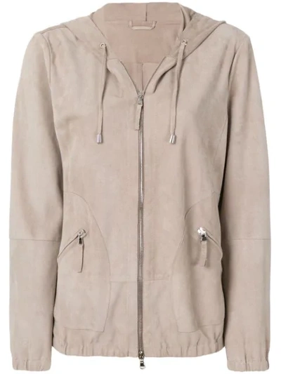 Eleventy Hooded Zipped Jacket In Neutrals