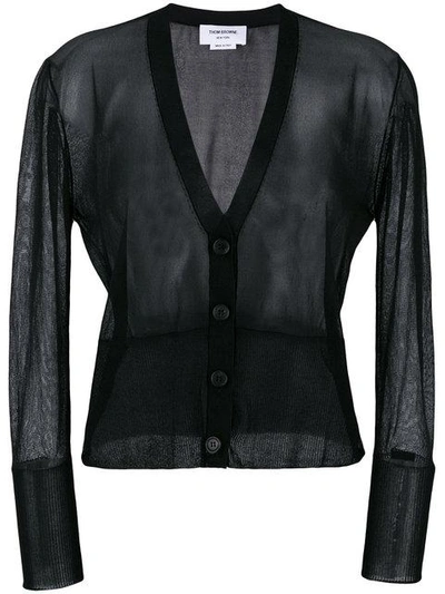 Thom Browne Sheer Classic V-neck Cardigan In Black