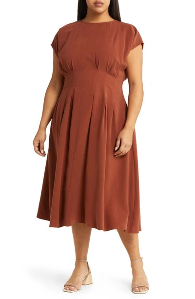 Nordstrom Pleated Waist A-line Dress Dress In Rust Henna