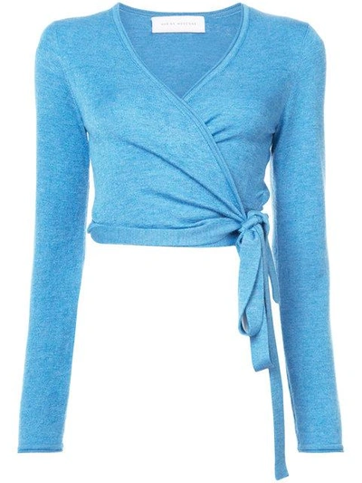 Marina Moscone V-neck Wrap Sweater In Blue