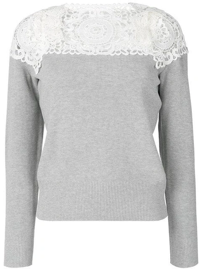 Sacai Lace-panelled Sweater - Grey