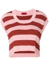 The Gigi Cropped Striped Knit Top In Pink