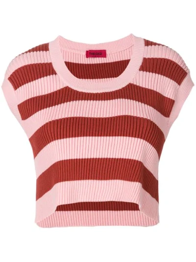 The Gigi Cropped Striped Knit Top In Pink