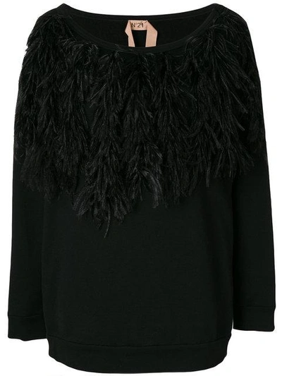 N°21 Off-the-shoulder Feather Sweatshirt In Black