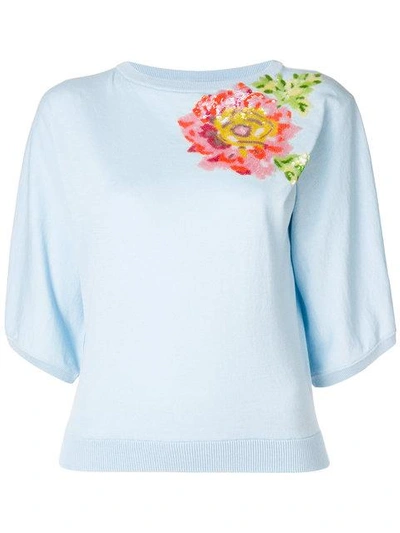 Blumarine Floral Short-sleeve Sweater